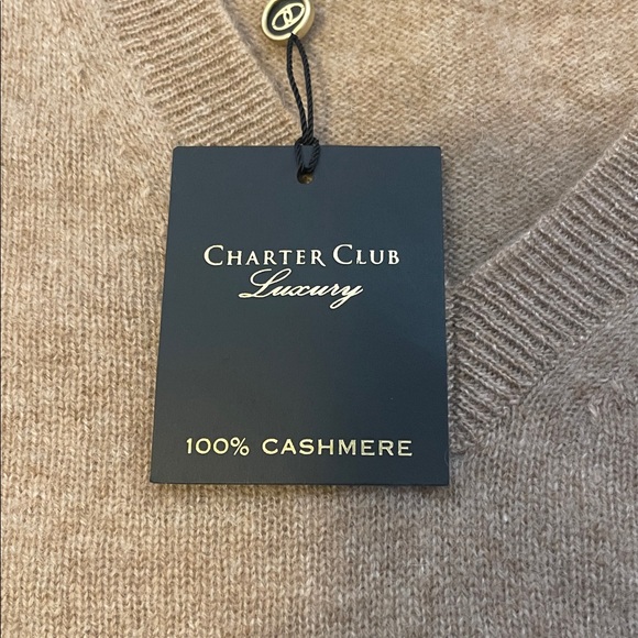 Tan charter club V-Neck cashmere Sweater (xs)(nwt) - Picture 6 of 7